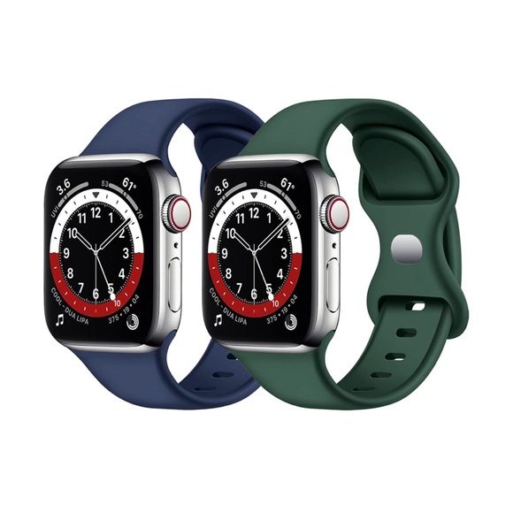 Silicone Apple Watch Bands 2 Pc Set Navy Blue & Forest Green - Picture 1 of 7